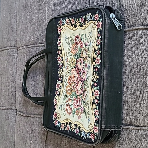 Vintage Bible Cover With Handles Black Floral Print Embroidered Tapestry Zip‎ - Picture 6 of 17